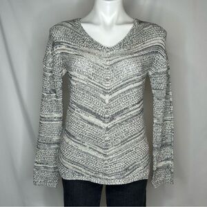 Pink Rose Lightweight Heather Knit Long Sleeve V-Neck Sweater, Medium